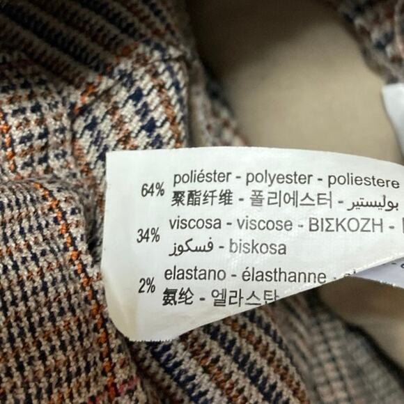 Zara Brown Houndstooth Plaid High Waisted Straight Leg Trousers Dress Pants Sz M - Picture 5 of 5